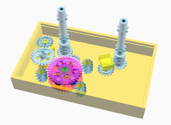 Gears that drive the film movement and take up spool